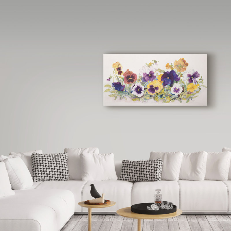 Deetra «Pansies faces», reproduction de peinture acrylique sur toile tendue, H 24 po x l 47 po x P 2 po