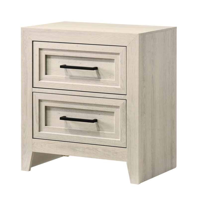 Table de chevet géométrique contemporaine à deux tiroirs, quincaillerie en métal, largeur 16,26 po, distinction pour la chambre à coucher
