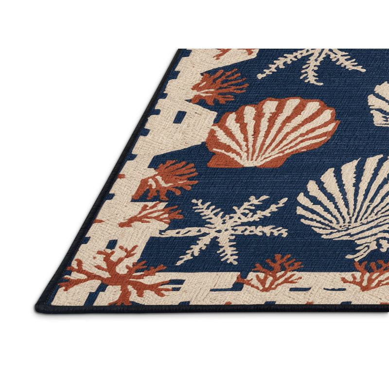  Tapis nautique lavable à motif géométrique Sea Life, Rond 5 pi
