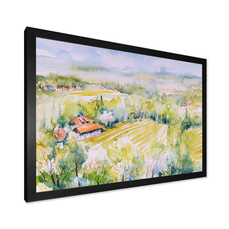 Blossoming Green Fields in Countryside - Peinture sur toile, H 16 po x l 32 po x P 1,5 po, Toile avec cadre noir