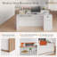Bureau de réception double moderne avec éclairage ambiant à DEL - placage blanc et chêne avec accents de bois chaleureux-610780294