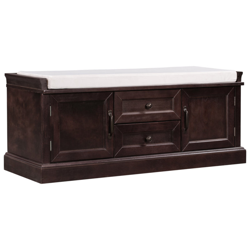 Banc de rangement avec 2 tiroirs et 2 armoires, banc à chaussures avec coussin amovible pour le salon, vestibule, Espresso
