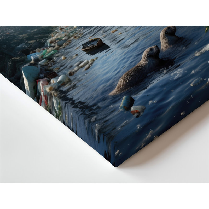 Toile, "Un paysage industriel désolé" avec une rivière polluée étouffée avec art mural, H 14 po x l 11 po