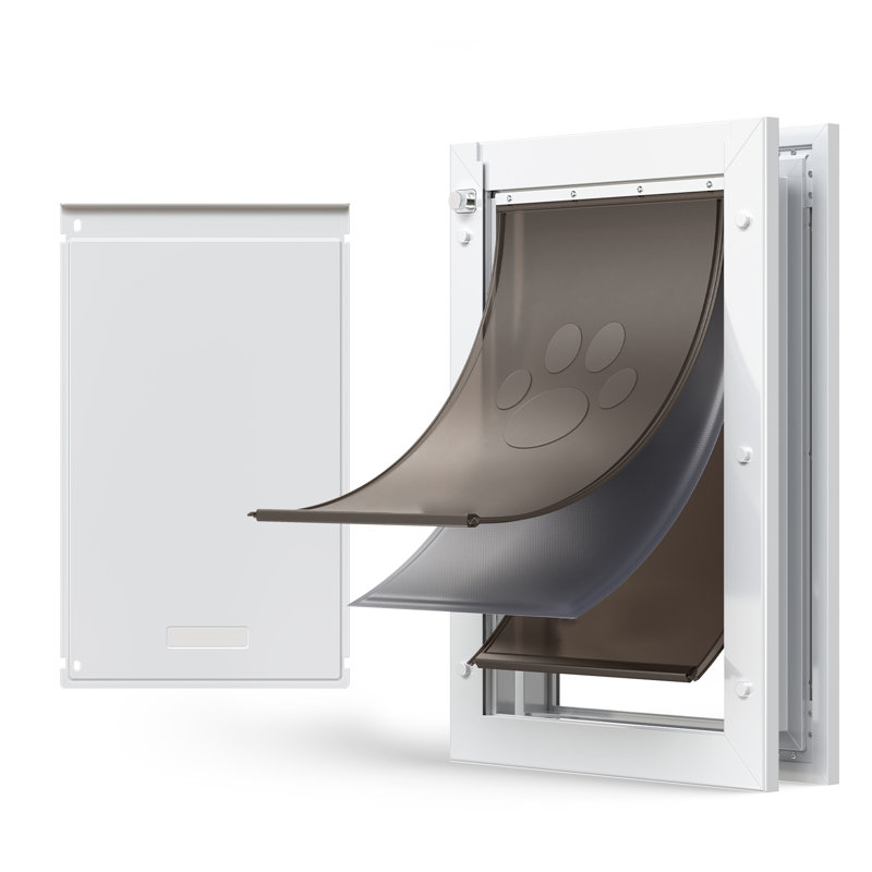 Large Pet Door 20.55" L x 13.82" W x 3.02" H Steel 1 Piece Dog Door White Triple Magnetic Flap Metal Frame Weatherproof for Exterior Doors