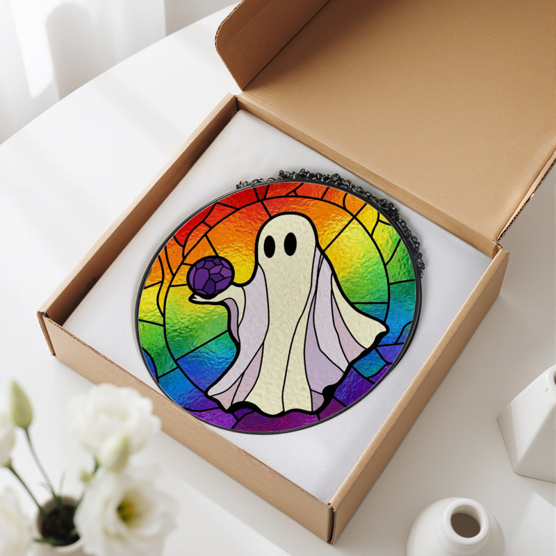 12"H Ghost Sphere Stained Glass Window Panel