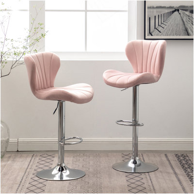 Ellston Upholstered Adjustable Swivel Barstools In Pink, Set Of 2