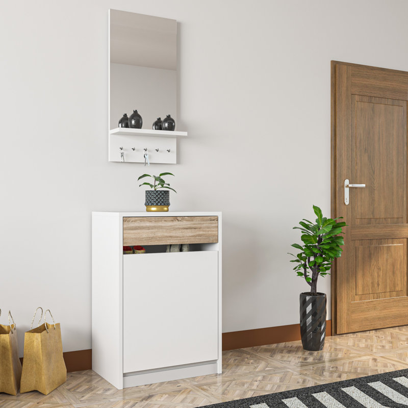 Arbre d'entrée Caryann avec rangement pour chaussures, Blanc / Beige