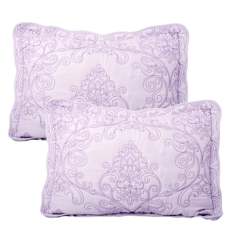 4 Piece Damask Oversized Embroidery Bedspread Set, Courtepointe grand lit + 2 taies décoratives pour, Brume de lavande