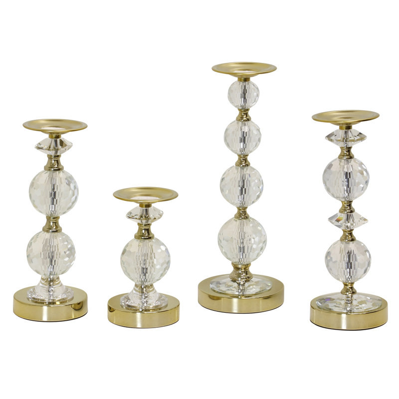Bougeoir en cristal - Chrome - ensemble de 4, Or poli