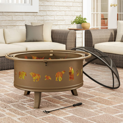 Round Steel Wood Burning Smokeless Fire Pit with Lid