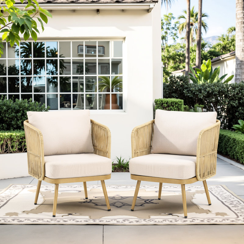 2 chaises de patio en PE résistant aux intempéries, design, coussins de 4 po, protection Uv800 +, séchage rapide, eau pour patio, avec esthétique bohémienne, lavable à la machine
