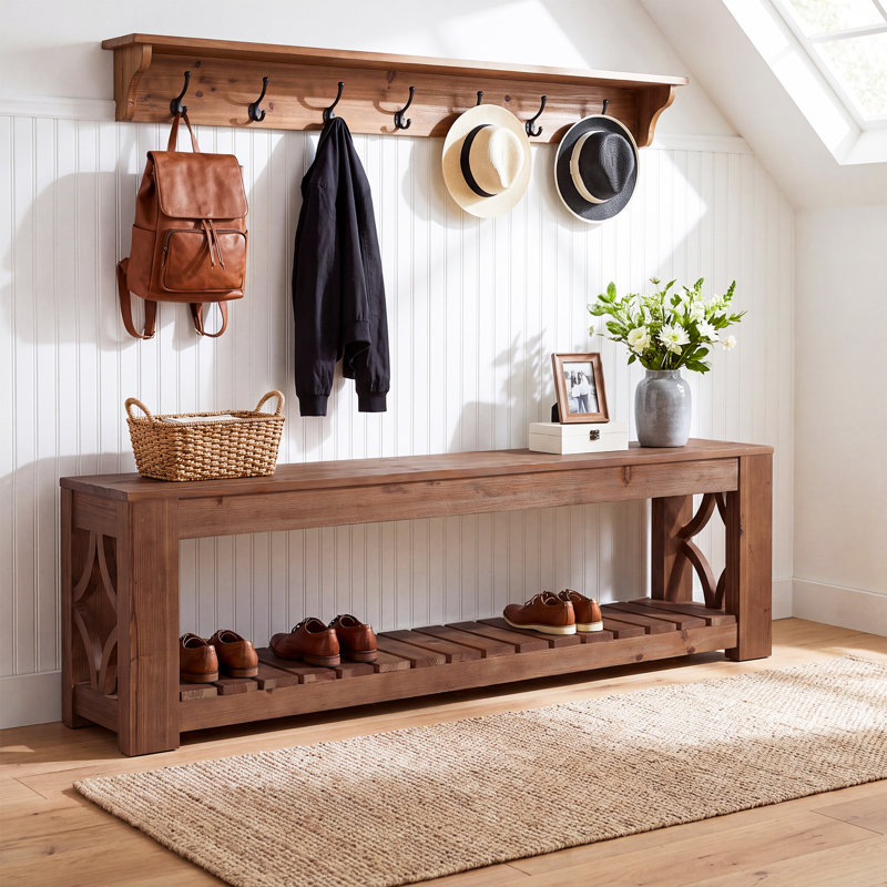 63" W Solid Wood Storage Bench
