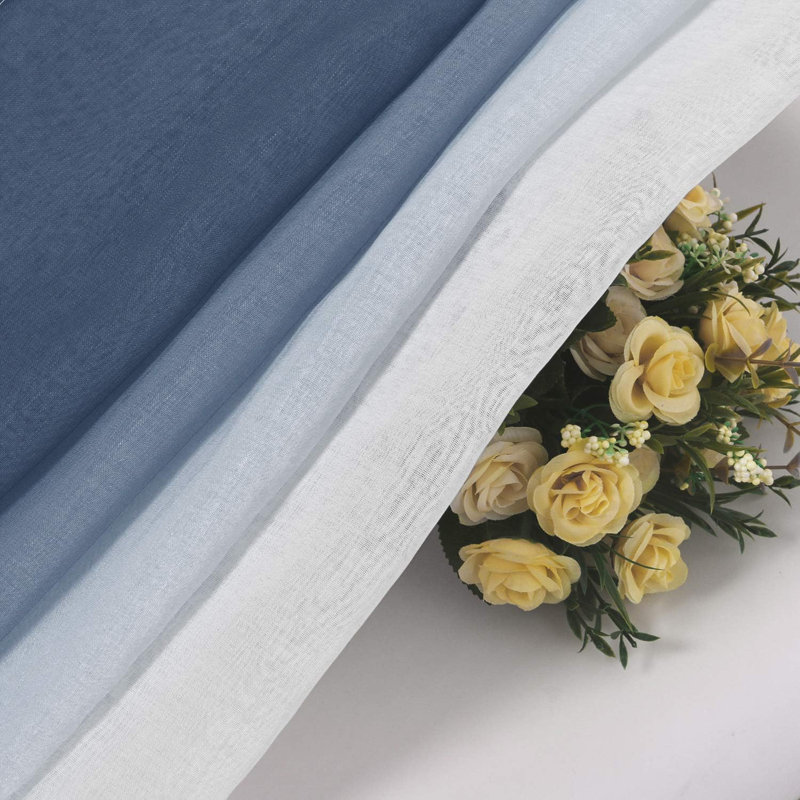 2 Panels Ombre Sheer Curtains - Faux Linen Gradient Drapes Semi Voile Bedroom and Living Room Curtains, 52" W x 84" L