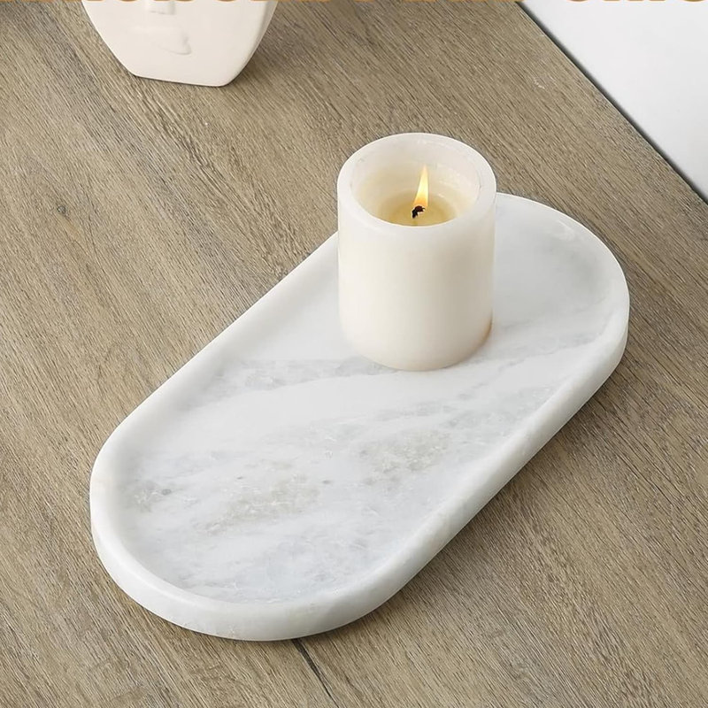 Plateau de marbre naturel, plateau de marbre décoré pour meuble-lavabo, pour la maison, organisateur de comptoir, plateau de parfum, bougie, plateau à bijoux