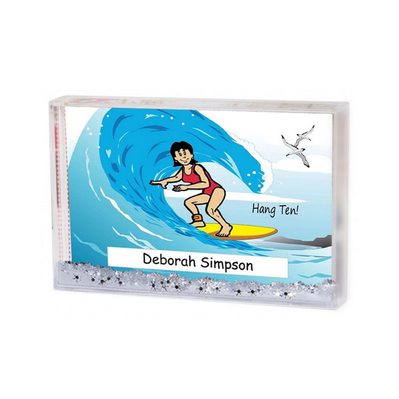 Surfer personnalisé - cadeau de cadre de boule à neige femme MINI, H 2,5 po x l 3,75 po x P 1 po, Oui
