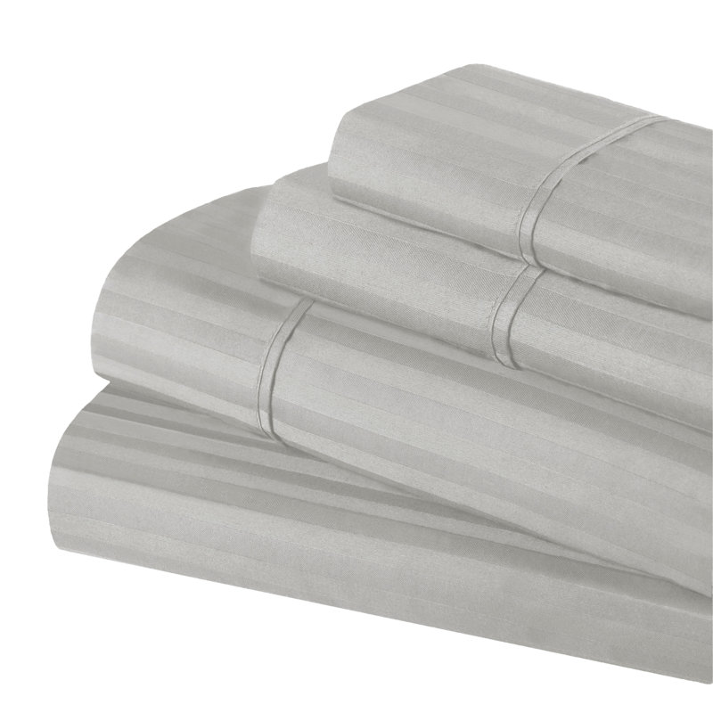 Kinvara 400 Thread Count Certified Egyptian Cotton Blend Stripe Sheet Set, Queen, Platinum