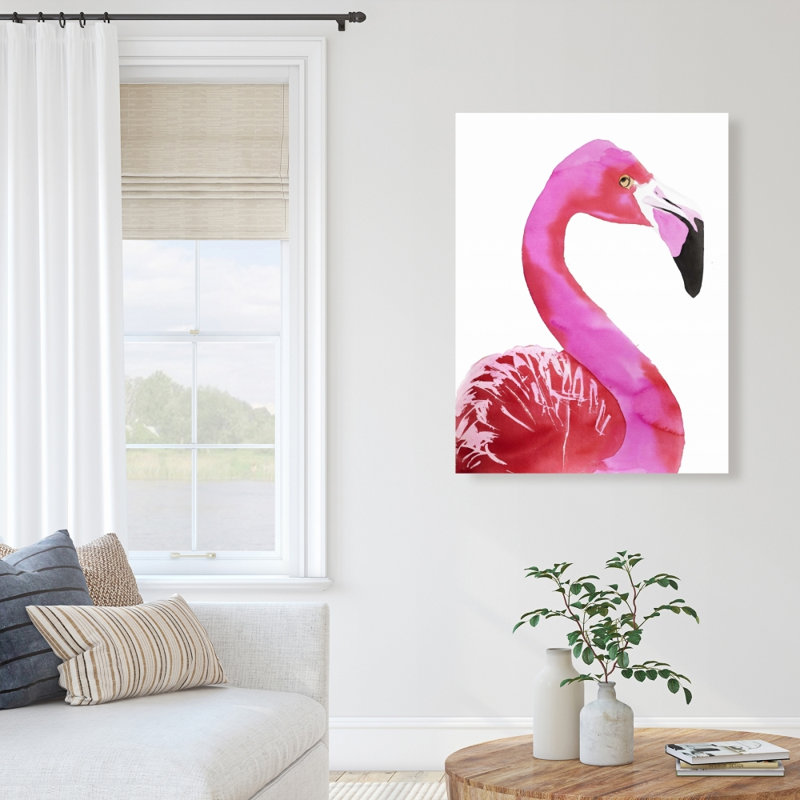 Watercolor Proud Flamingo Profile - Toile rose, décoration intérieure