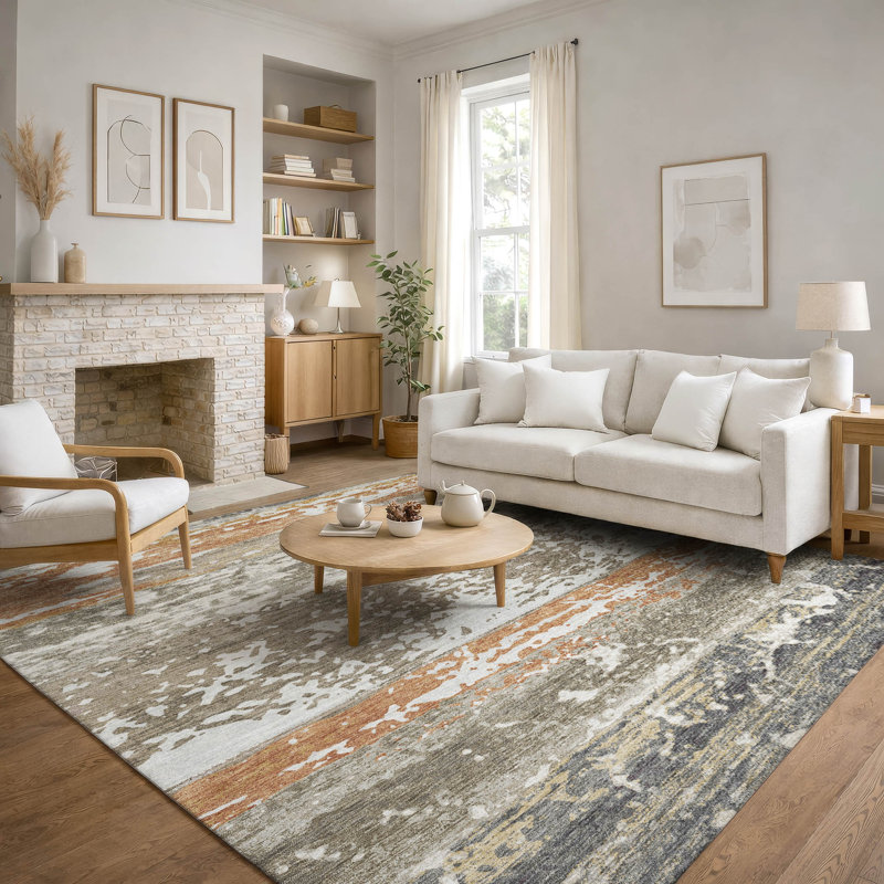 Tapis à rayures lavables à la machine de qualité supérieure Mayfield AMF2398, Taupe, 10 pi x 14 pi