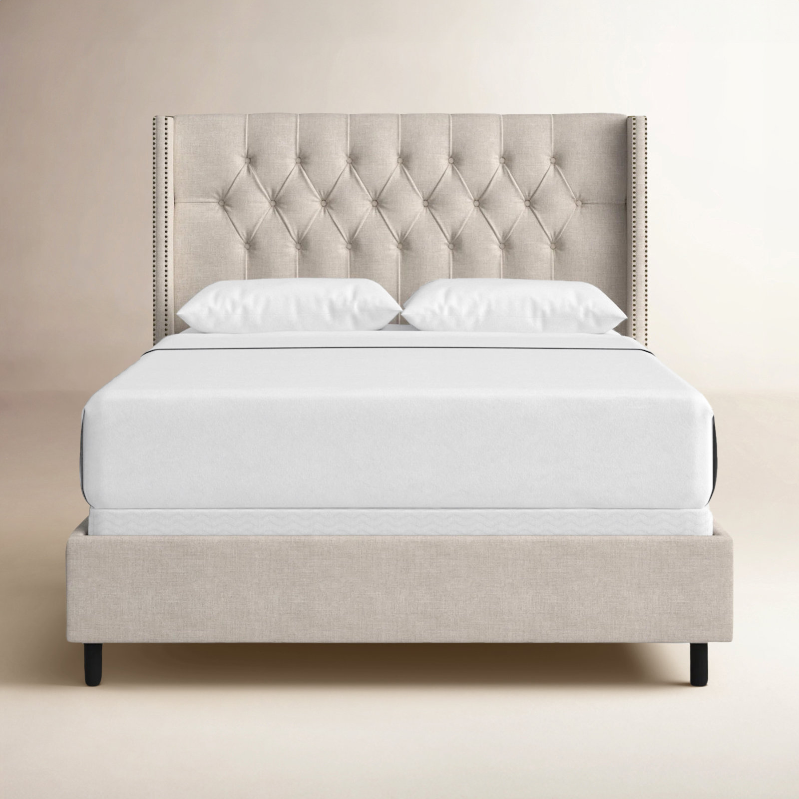 Breckin Upholstered Wingback Bed, Full, Classic Talc Linen