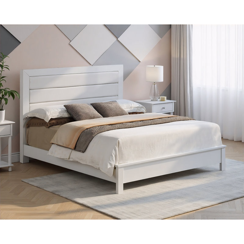 Lit double en similicuir Imatra, Double, Blanc