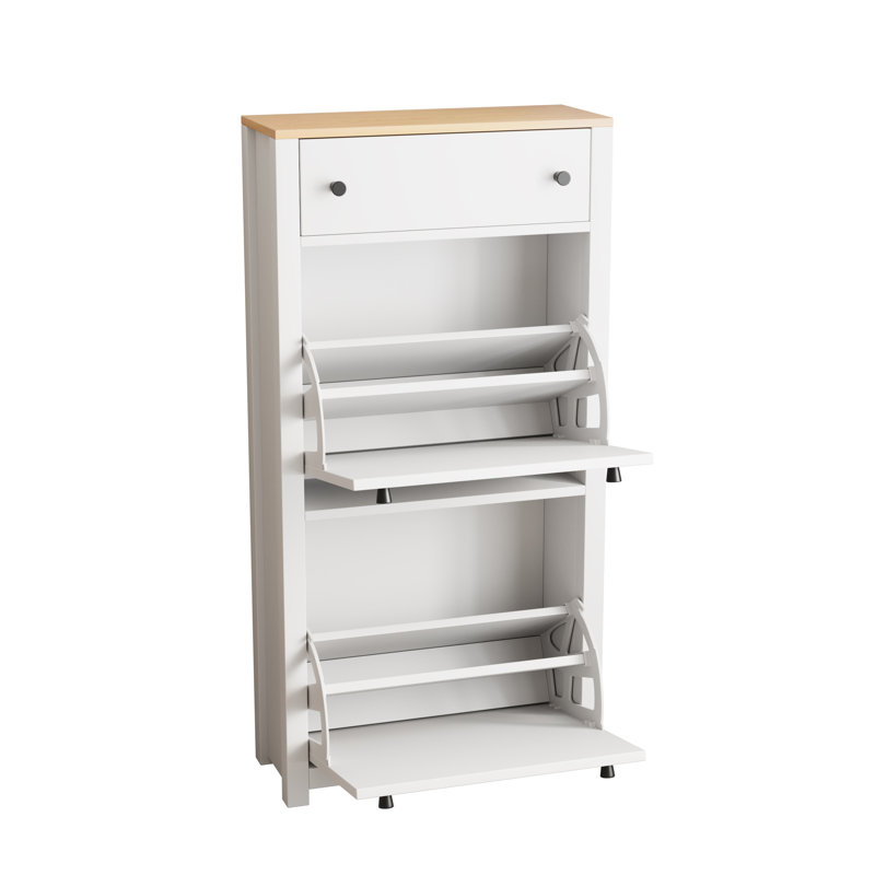 Functional Entryway Organizer with 2 Flip Drawers, Blanc