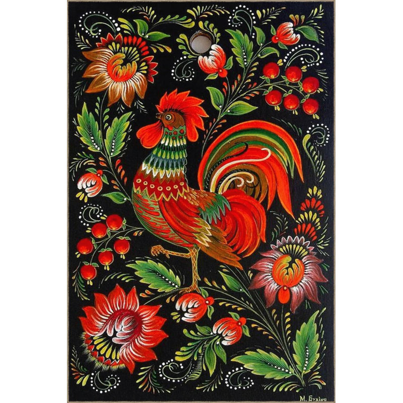 Black And Red Themed Rooster And Flower Rose Pattern Modern Decorative Carpet, Rectangle 4'8" x 6'7"