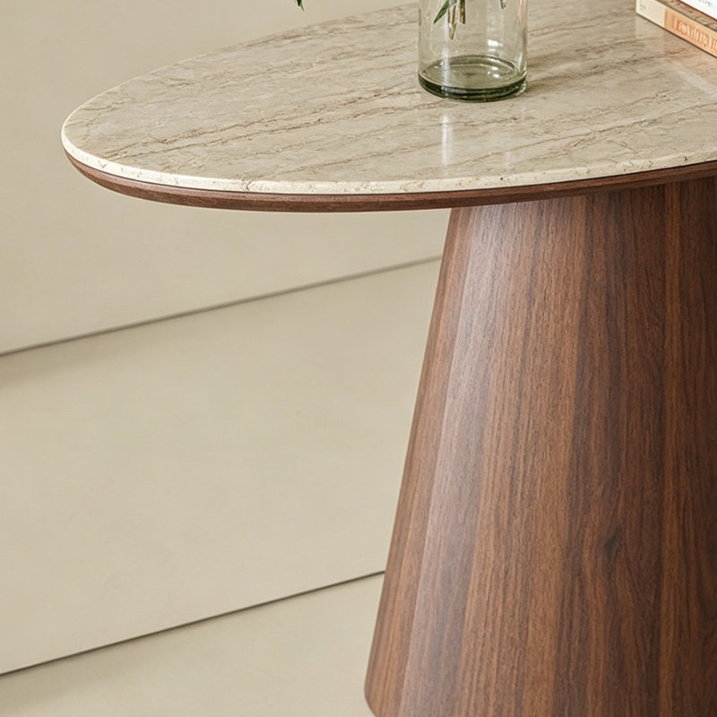 Console ovale simple de style moderne, Brun, 33.5" H x 47.2" W x 13.8" D, Beige / Brun