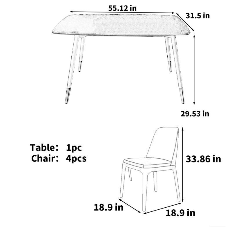 Table de salle à manger rectangulaire moderne, H 29,53 po x L 55,12 po x l 31,5 po