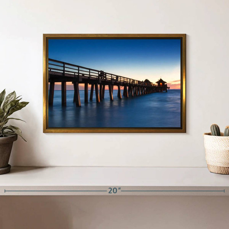 Naples Beach Pier, Cadre flottant doré, 13 po x 9 po