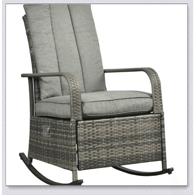 Outsunny Outdoor Rattan Rocking Chair with Soft Cushions and Adjustable Footrest for Ultimate Comfort