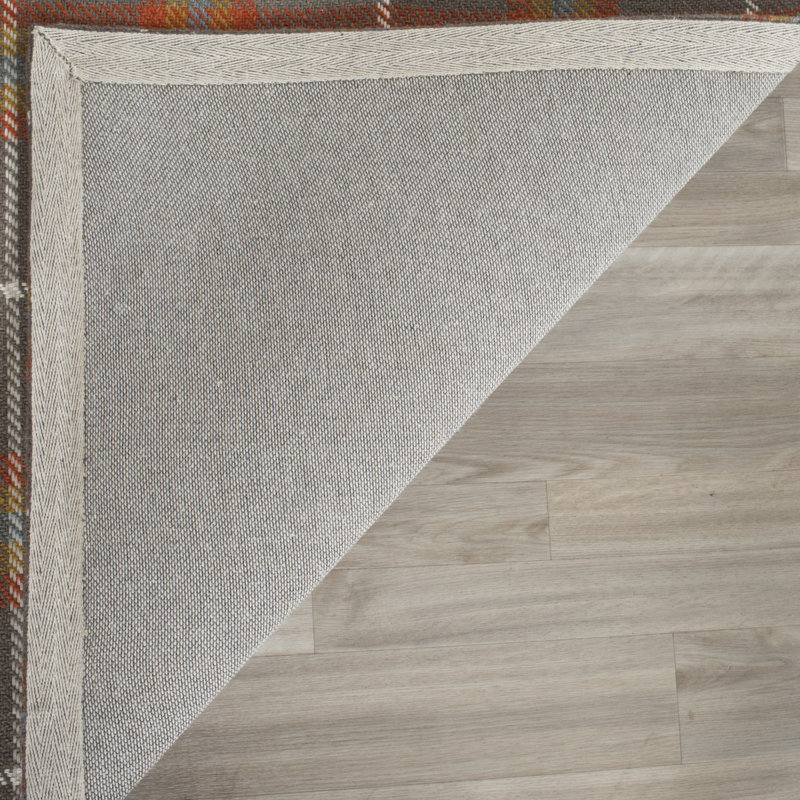 Marotta Hand Loomed Wool Viscose Plaid Rug in Gray/Orange, Rectangle 8' x 10'