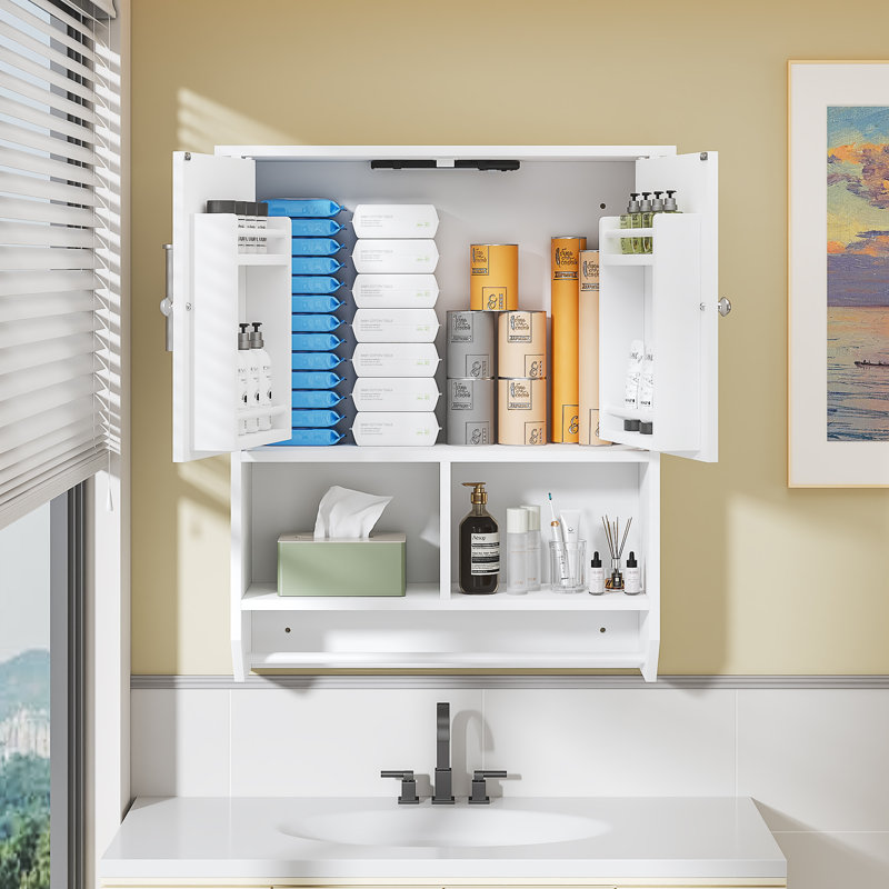 Bathroom Wall Cabinet With Motion Sensor Light, Wall Mounted Over Toilet Storage Cabinet, White Medicine Cabinet With Adjustable Shelves