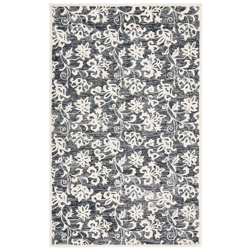 Tapis floral en laine et coton touffeté à la main Metro, Rectangle 4 pi x 6 pi