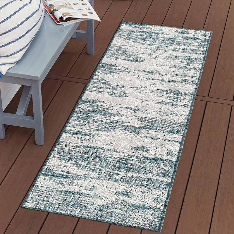 Tapis intérieur / extérieur bleu sarcelle Cartago, Tapis de couloir 2 pi 7 po x 12 pi