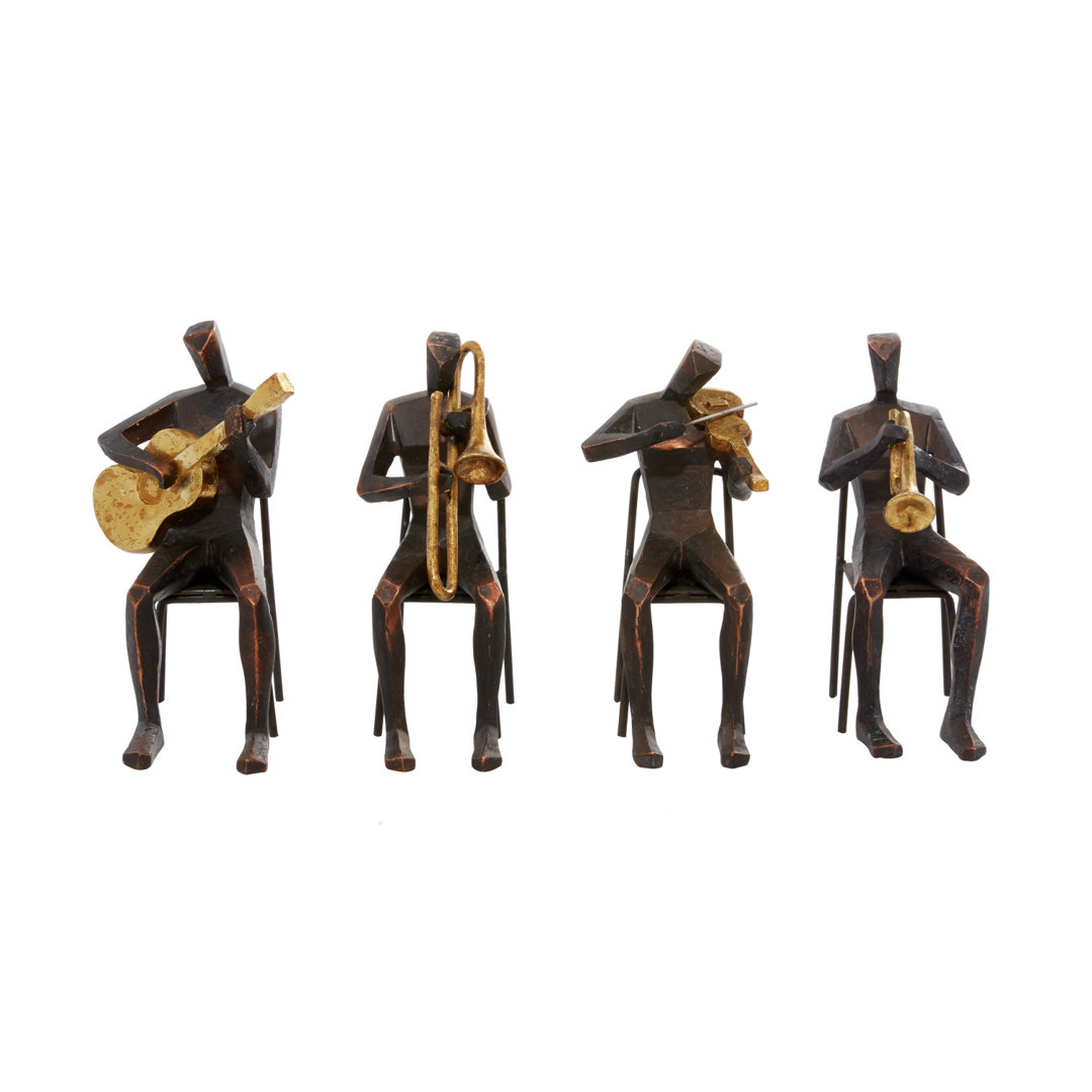 Arnegard Polystone Musician Brown Decorative Sculpture with Gold Instruments Set Latitude Run®