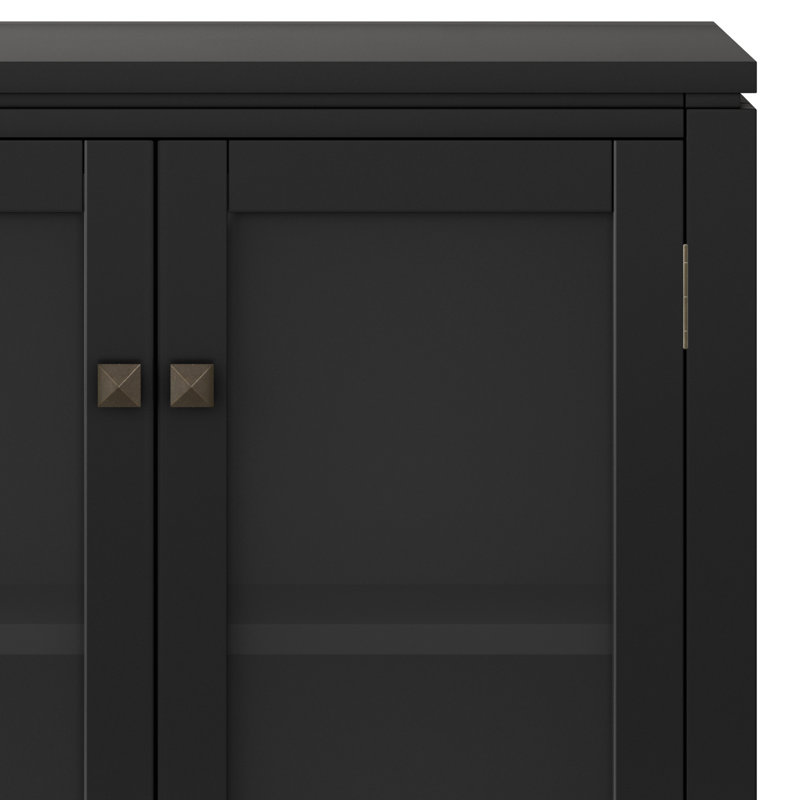 Black Solid Wood Low Storage Cabinet with Glass Doors