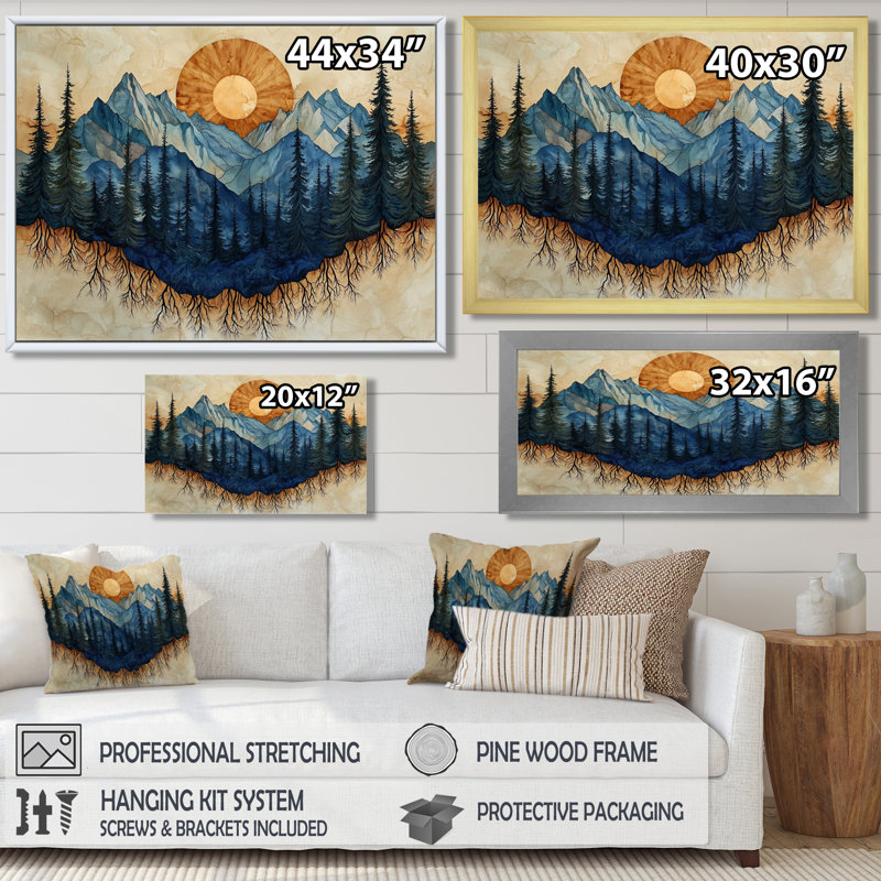 Geovoni Mountain Forest Pine Tree Roots I - montagnes, art mural, H 12 po x l 20 po, Noir