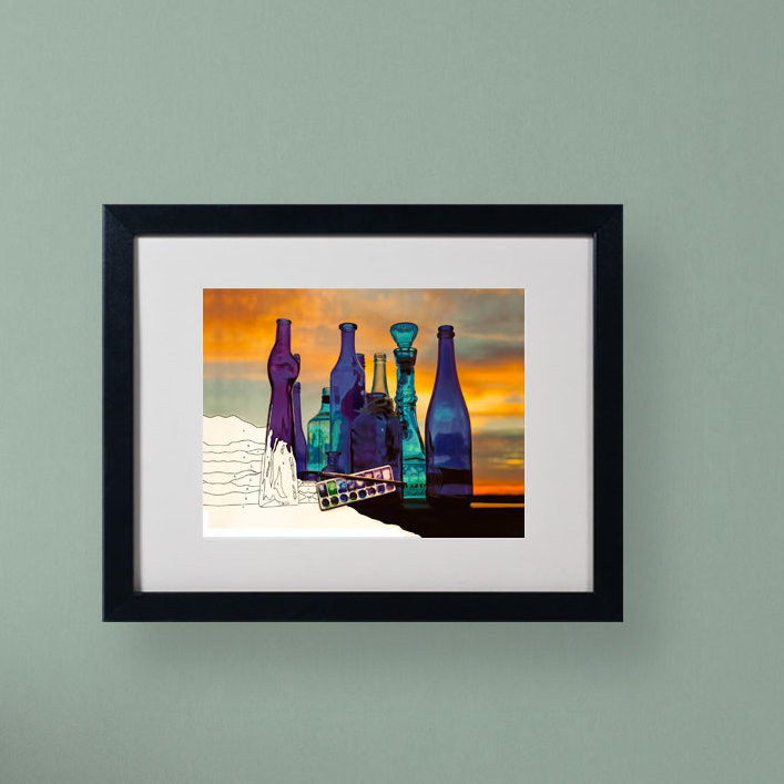 "bleu coucher de soleil par chiffres" par roderick stevens, impression encadrée, H 11 po x l 14 po x P 0,5 po, Noir