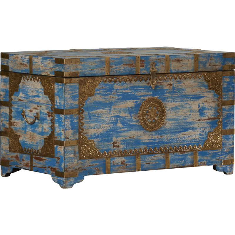 Neela Painted Brass Inlay Storage Trunk