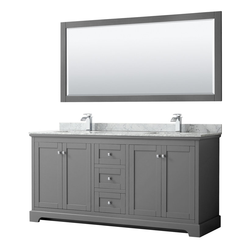 Ensemble de meuble-lavabo double 72 "avec miroir Avery, Gris foncé, Chrome poli