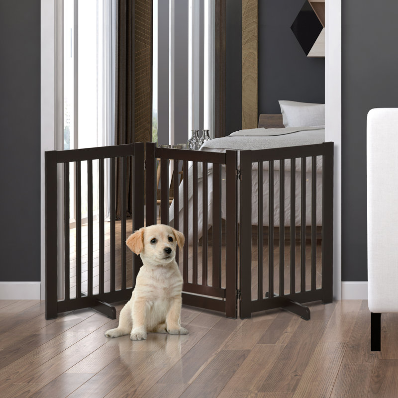 Nola Medium Density Fiberboard (MDF) Free Standing Pet Gate With Door, Dark wood