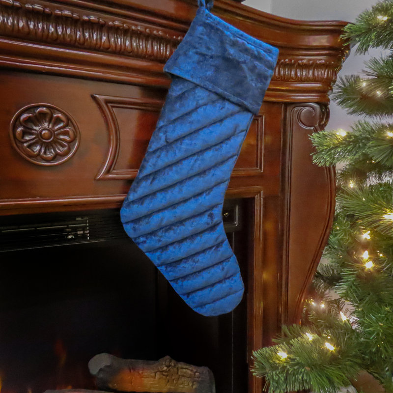 Chaussette de Noël en velours matelassé, Bleu