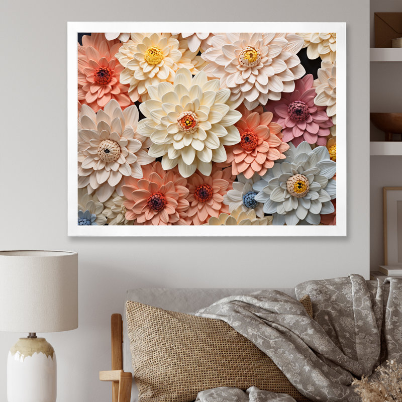 Sunnit Blooms Zinnias Flowers sur toile, Cadre simple blanc, H 12 po x l 20 po x P 1 po