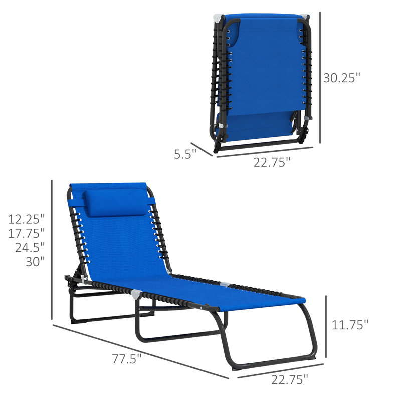 Siège de plage pour l'extérieur - 4 positions, filet respirant, siège bleu inclinable 4