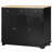 Sideboard Solid Wood Countertop, Kitchen Storage Cabinet, Coffee Bar Cabinet With 3-Drawers, Doors, And Adjustable Shelf, Black-1937007287