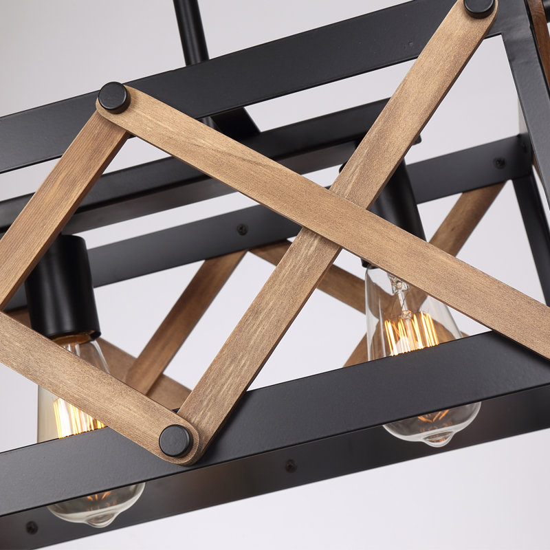 Lustre carré / rectangulaire à 3 lumières pour îlot de cuisine en bois et accents Nahiyan