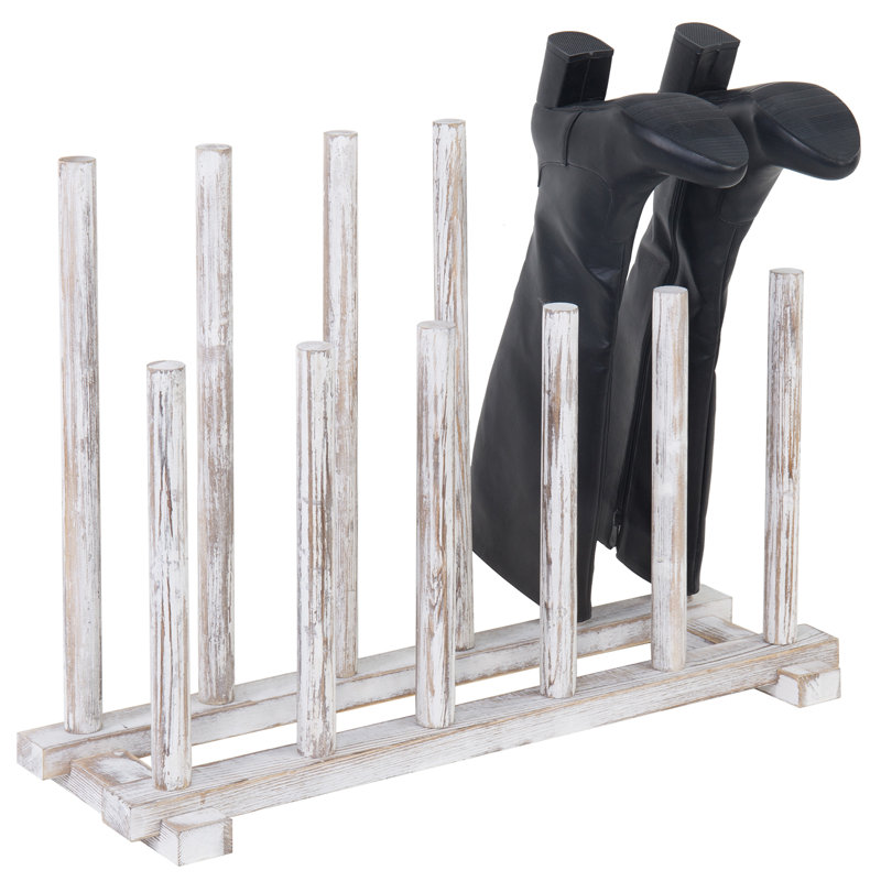 6-Pair Entryway Wood Boot Storage Rack, White