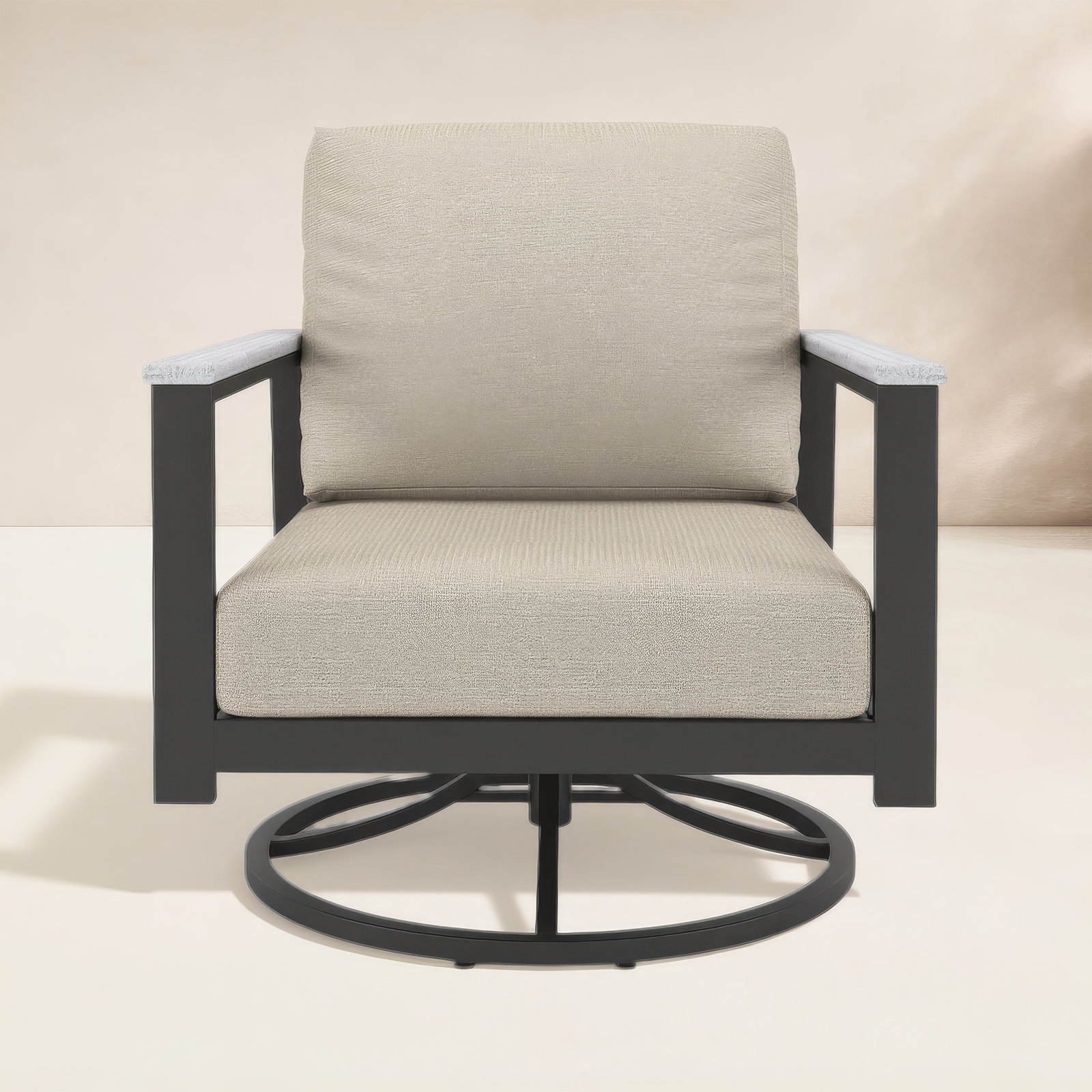 Townsend Outdoor Rocking Metal Chair with Cushions, Tan/Cream, White, Yes