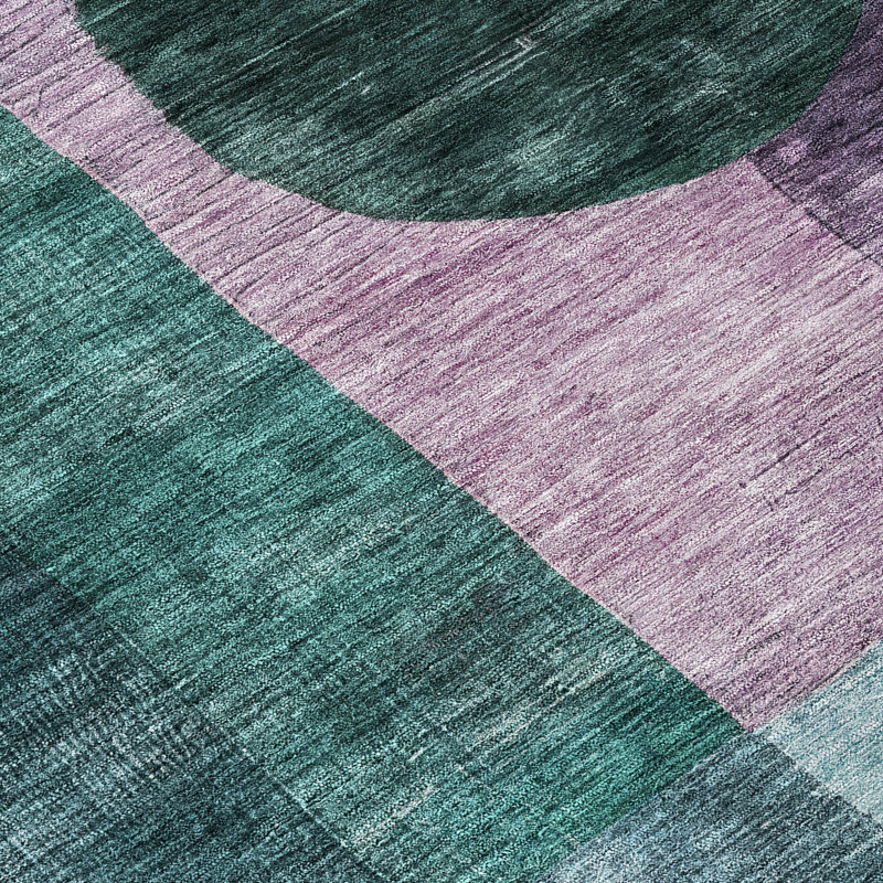 Green Geometric Flat Woven Synthetic Washable Rug 3' x 5'