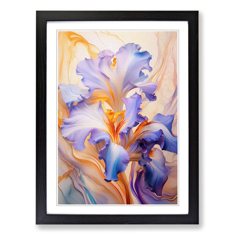 Iris Flower Futurism No.2 - Framed Print, 34cm H x 25cm W x 2cm D, Black Framed